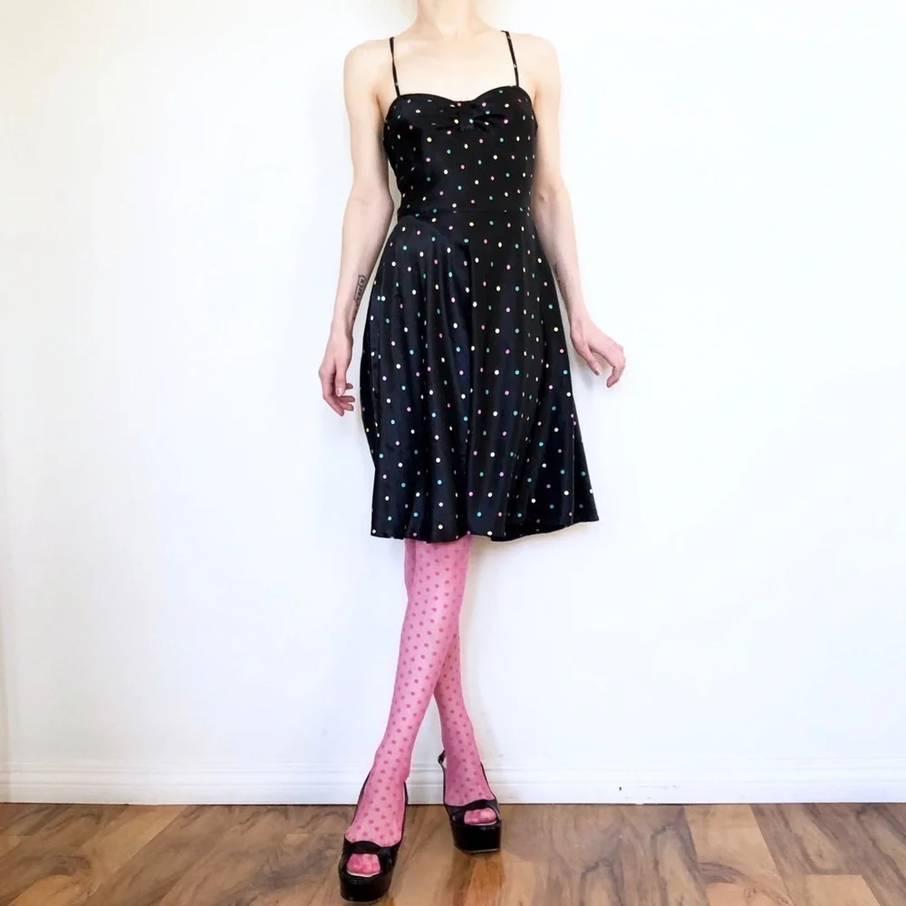 Rainbow Multi-Color Polkadots A-Line SATIN DRESS